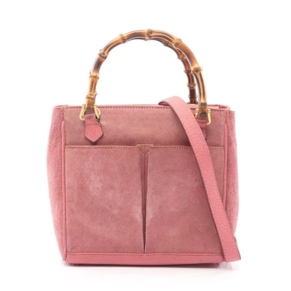 Gucci Bamboo Handbag Suede Leather Pink - Picture 1 of 8